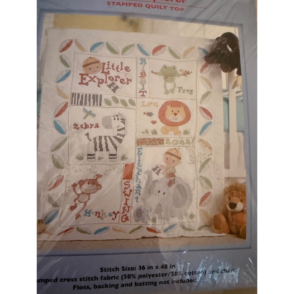Bucilla Little Explorer Stamped Quilt Top Kit Safari Animals 36x48 WM45864 - Picture 2 of 6